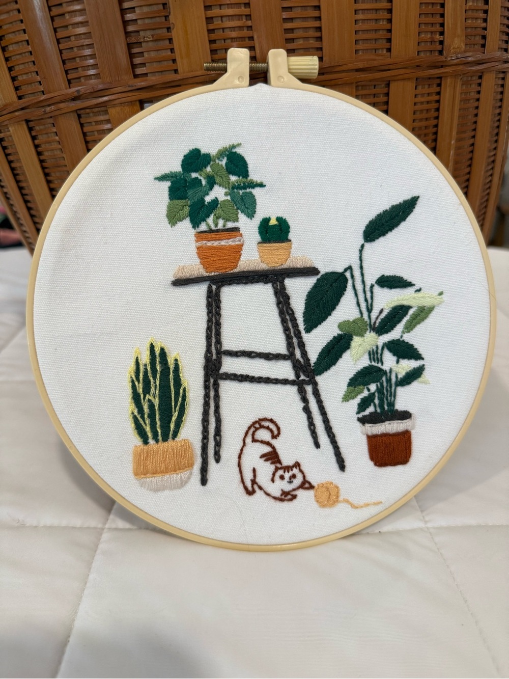 Cat Hand Embroidery For Wall or Shelf 8”
